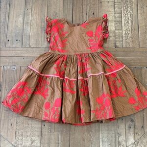Pink chicken Polly latte botanical dress girls 4 ruffled floral